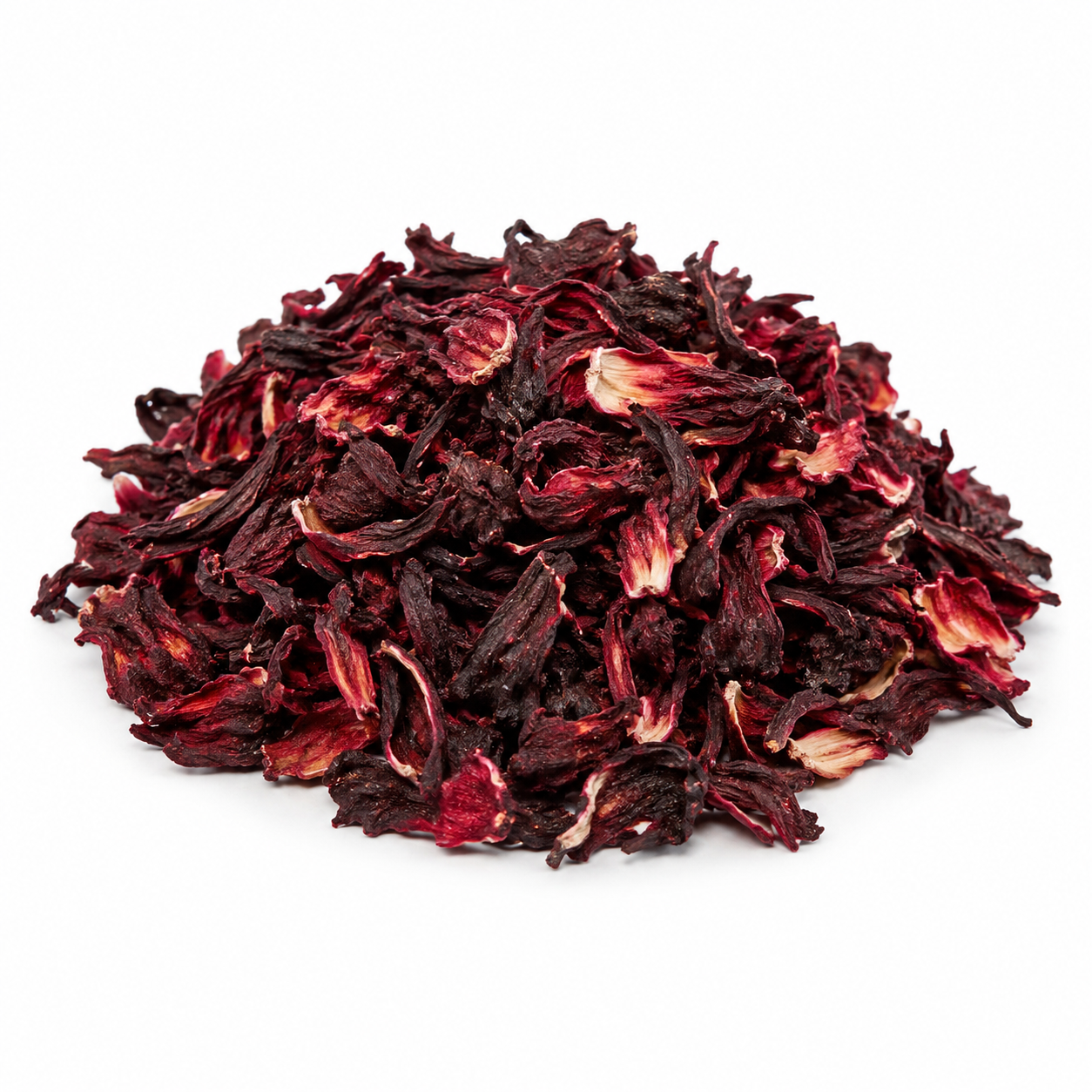 Dried hibiscus flowers on a white background